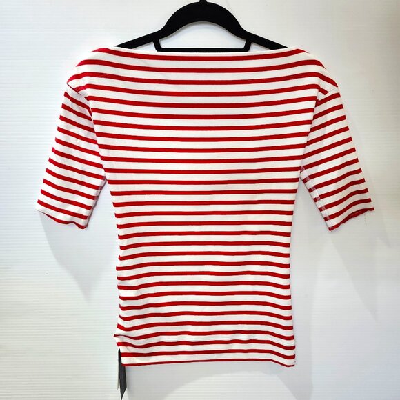 Marc Cain Women's Red & White Striped Top W/Rounded Neck Size 2 & 10 - Picture 1 of 8